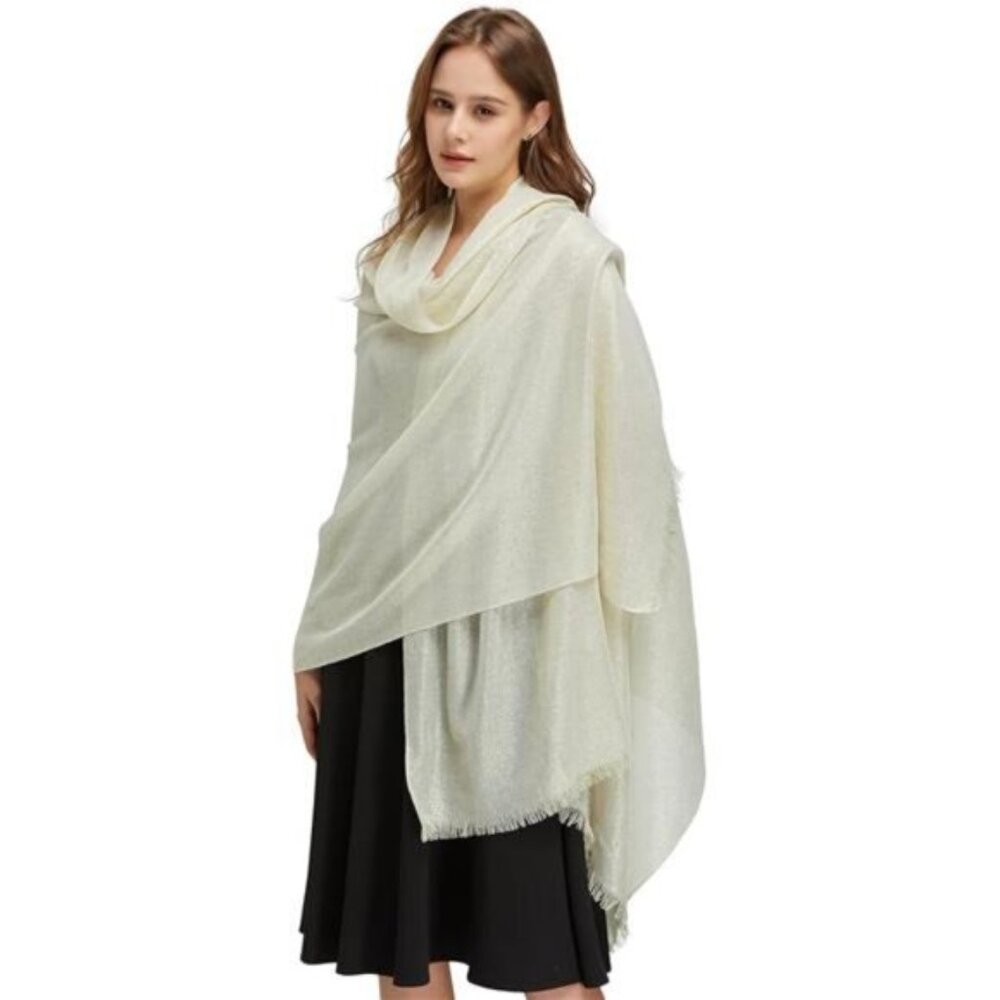 Women's Sparkling Metallic Shawl Lightweight White Gold